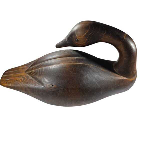 Hand-Carved Wooden Swan duck Sculpture Signed 1988 Rustic Home Decor Collectible - Picture 2 of 6